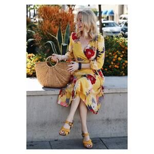 Eliza J Yellow Floral Midi Dress Sz.8